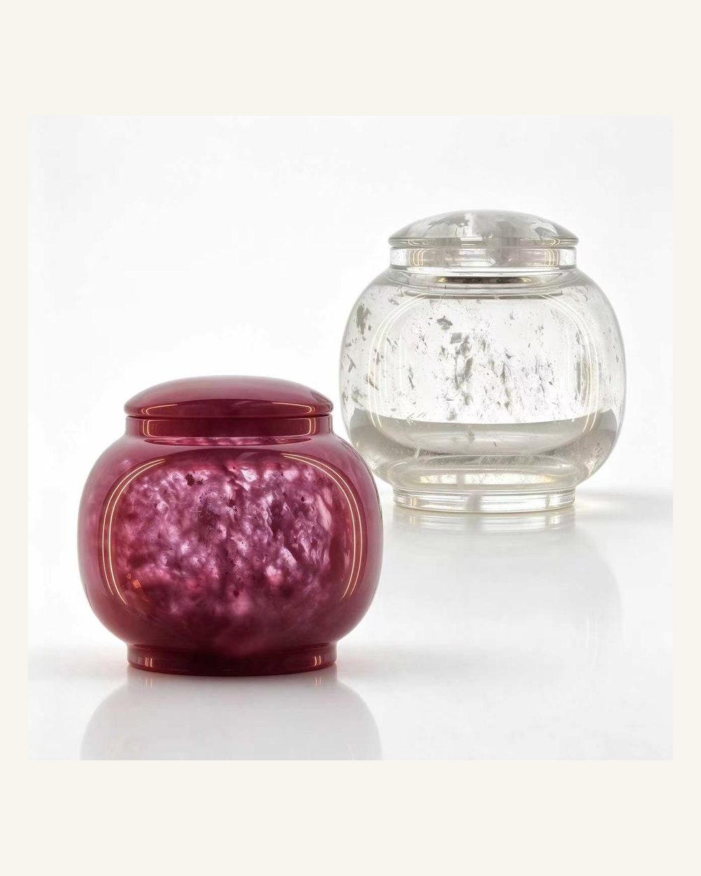 Crystal pet urns and keepsakes for home memorial display