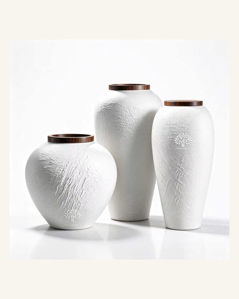 Textured white ceramic pet urns for memorial product buyers