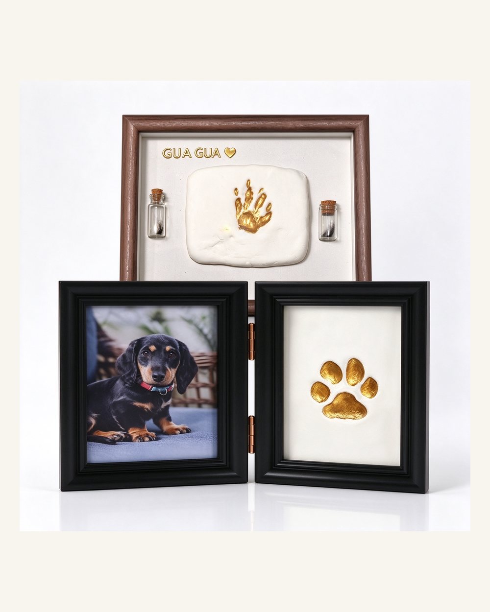 Fur and paw print clay frames for pet memorial displays