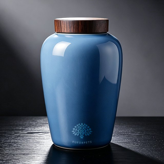 Ice Crackle Ceramic Pet Urn - Large - Blue