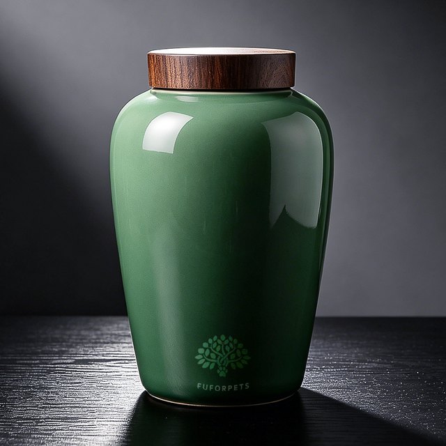 Ice Crackle Ceramic Pet Urn - Large - Green