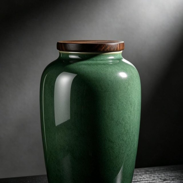 Ice Crackle Ceramic Pet Urn - Medium - Green