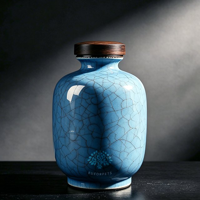 Ice Crackle Ceramic Pet Urn - Small - Blue