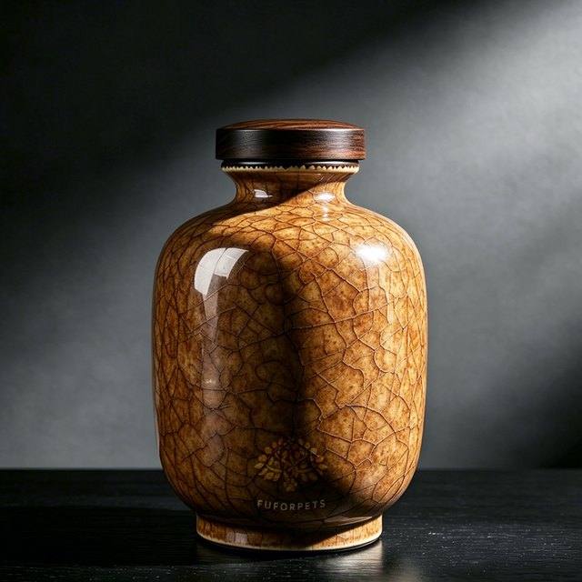 Ice Crackle Ceramic Pet Urn - Small - Brown