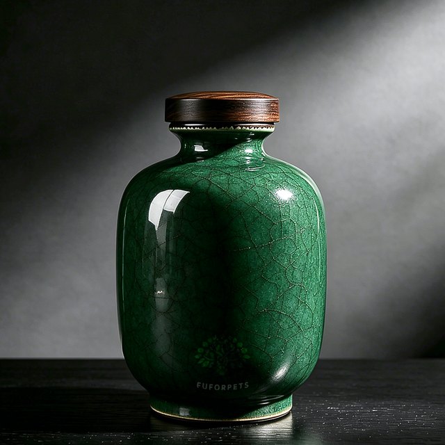 Ice Crackle Ceramic Pet Urn - Small - Green