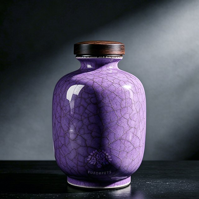 Ice Crackle Ceramic Pet Urn - Small - Purple