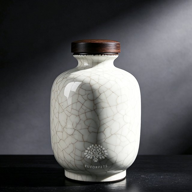 Ice Crackle Ceramic Pet Urn - Small - White