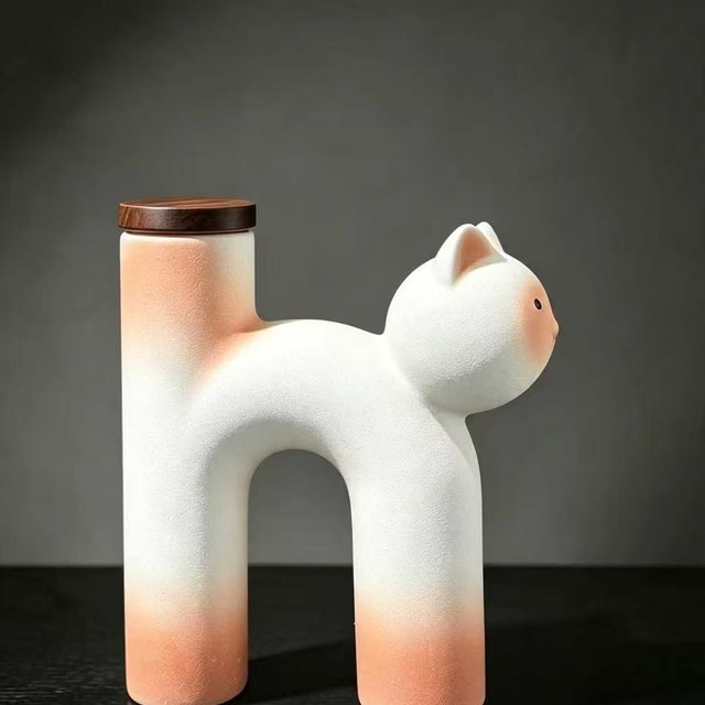 Cat-Shaped Ceramic Pet Urn - Multicolor