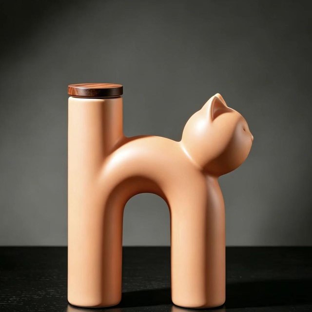 Cat-Shaped Ceramic Pet Urn - Orange
