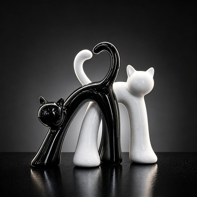 Cat-Shaped Ceramic Memorial Decor - Black
