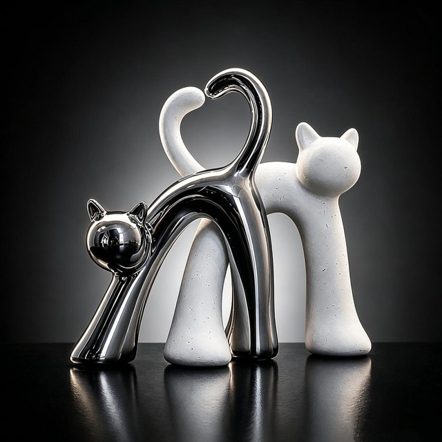 Cat-Shaped Ceramic Memorial Decor - Silver