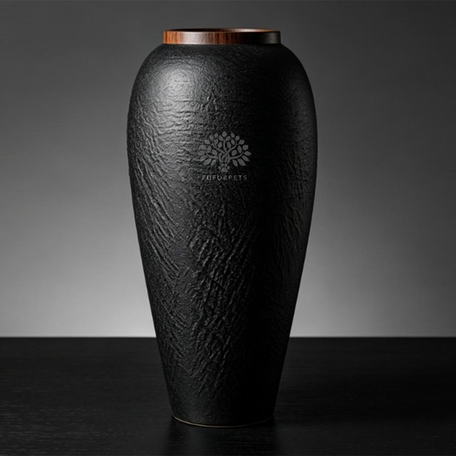 Textured Ceramic Pet Urn - Large - Black