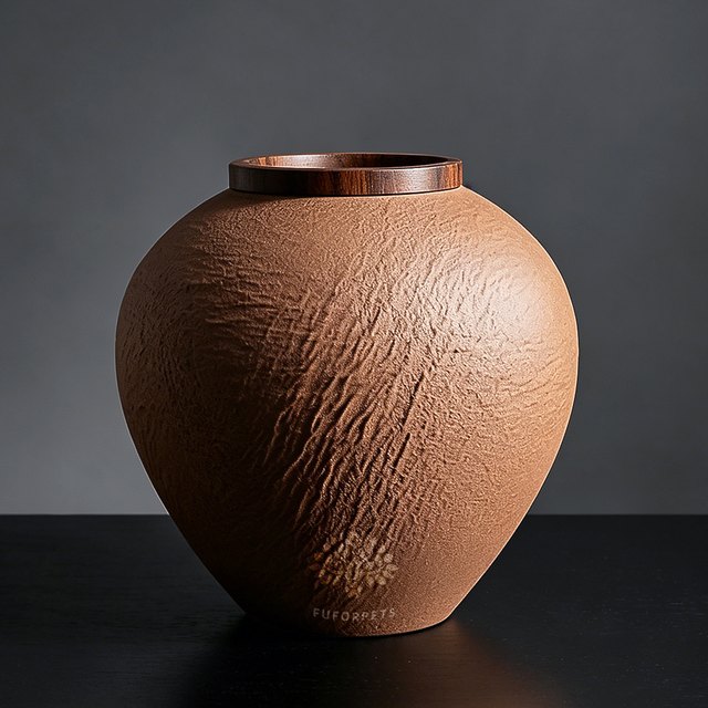 Textured Ceramic Pet Urn - Small - Brown