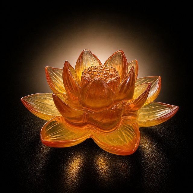 Colored Glass Lotus Memorial Decor - Yellow