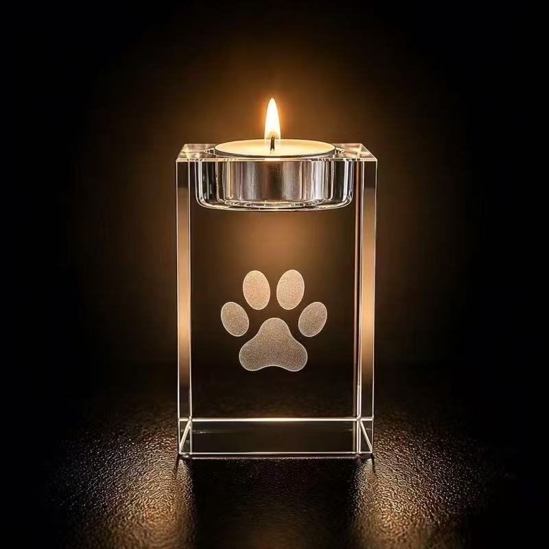 Pet Paw Crystal Memorial Candle Holder