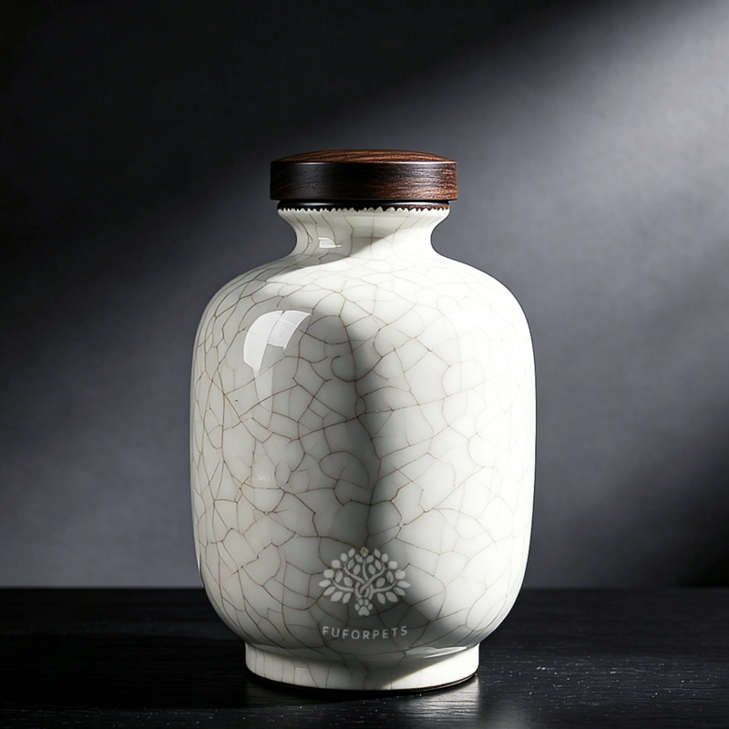 Ice Crackle Glaze Ceramic Pet Urn （white）