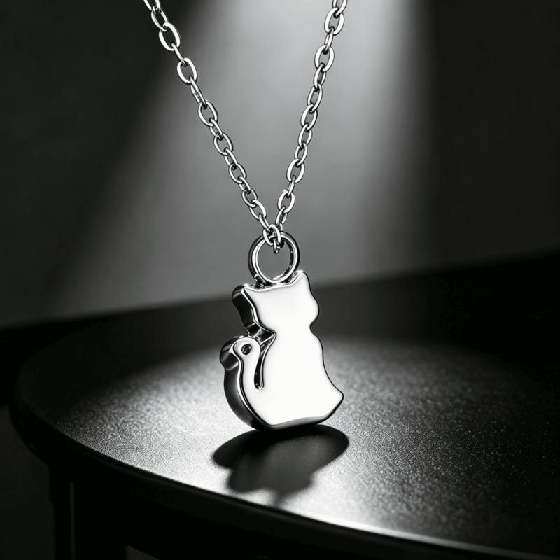 Cat-shaped pet memorial ashes necklace