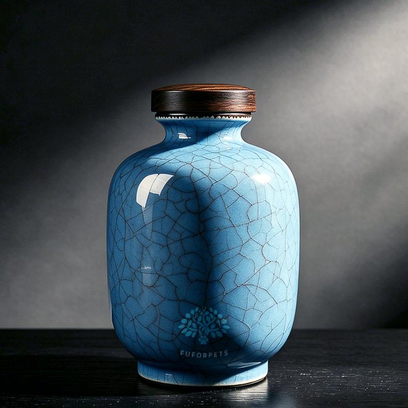 Ice Crackle Glaze Ceramic Pet Urn （blue）