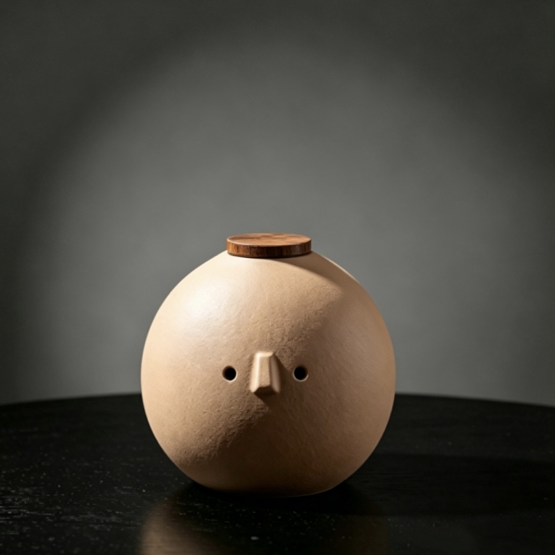 Terracotta-Inspired Face Ceramic Pet Urn（Sandy beige）