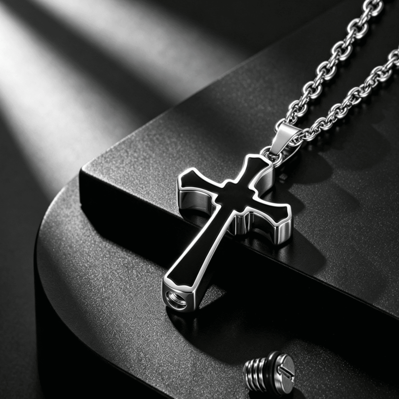 Black Cross Ashes Keepsake Necklace
