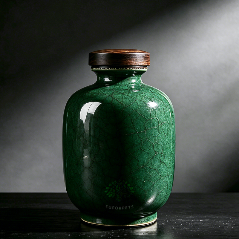 Ice Crackle Glaze Ceramic Pet Urn （green）