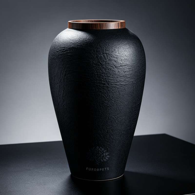 Medium-sized textured ceramic pet urn（black）