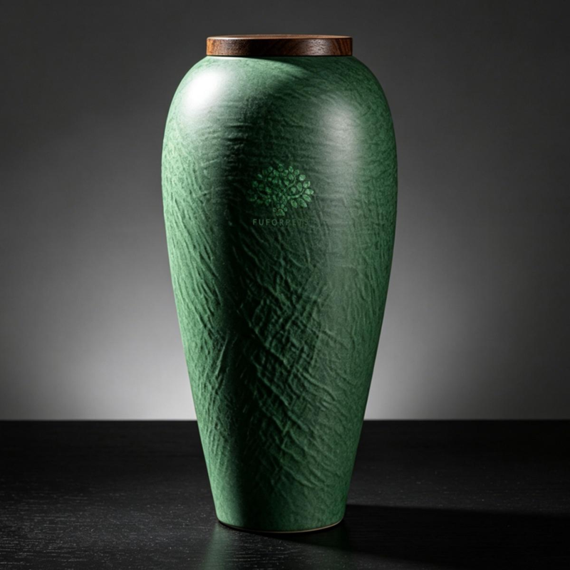 Large textured ceramic pet cremation urn（green）