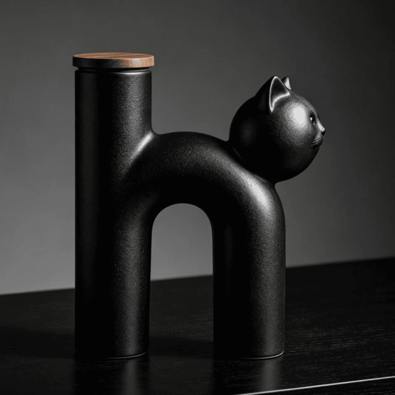 Cat-Shaped Ceramic Pet Urn （black）