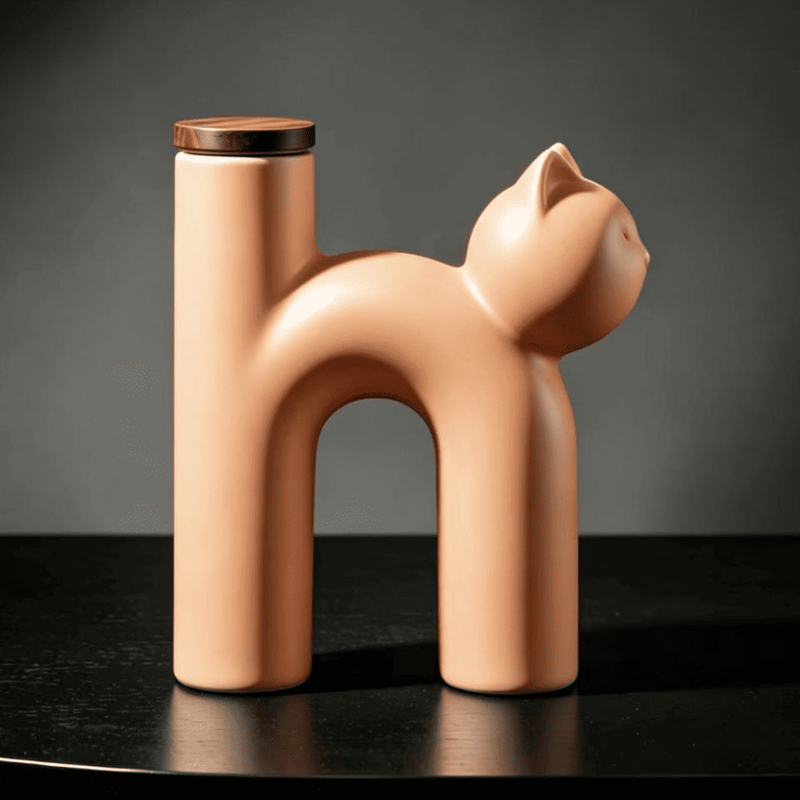 Cat-Shaped Ceramic Pet Urn（orange）