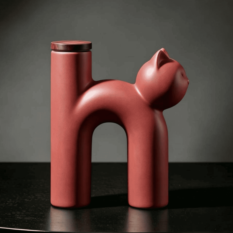 Cat-Shaped Ceramic Pet Urn（red）