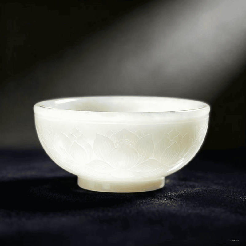 Hand Carved White Jade Pet Energy Water Bowl